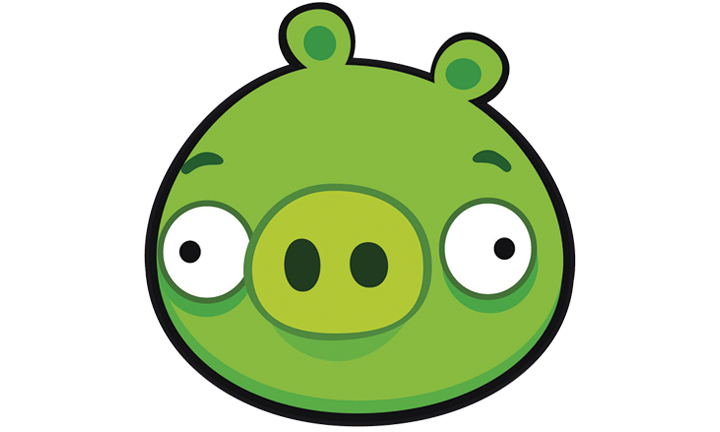A green pig charater from the game Angry Birds