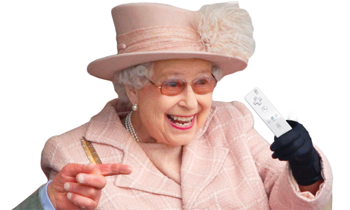 Queen Elizabeth holding a Wii controller