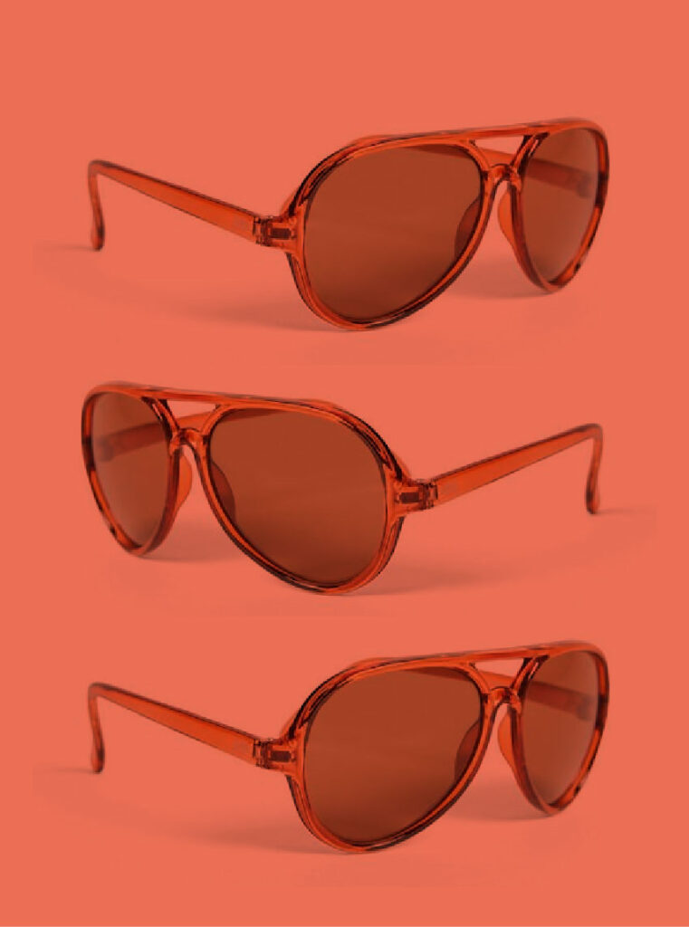 Three pairs of sunglasses such as the ones worn by Paul Rudd in Wet Hot American Summer.