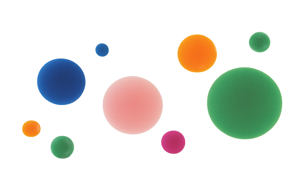 Balls of various colors suspended in air.