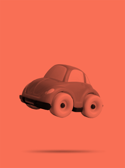 a car floating against a red background